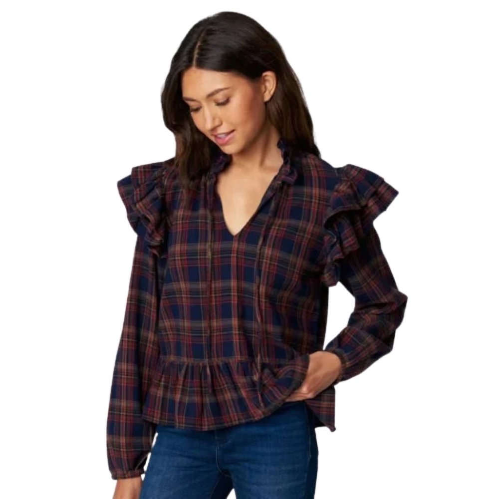 Blank NYC On The Streets Plaid Ruffle Shirt
